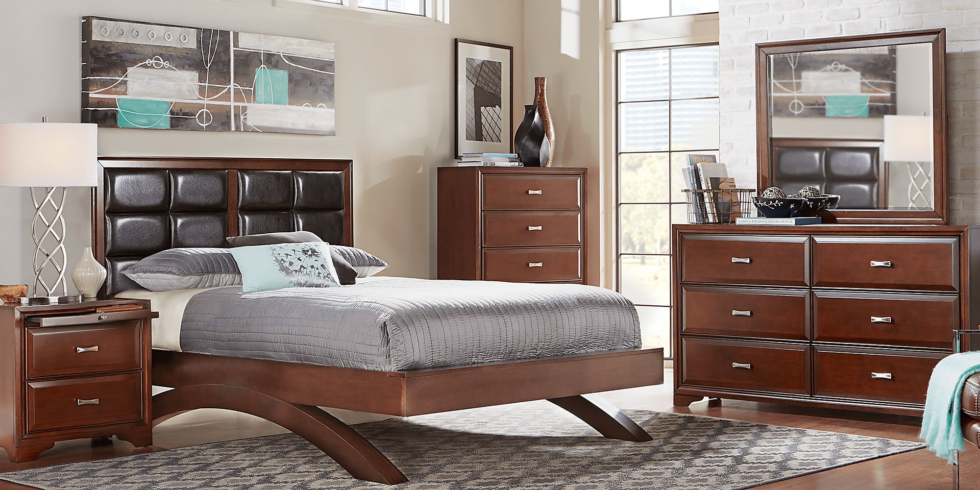 Belcourt Brown Cherry 3 Pc Queen Upholstered Platform Bed - Image 2