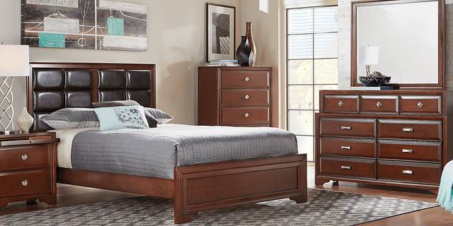 Belcourt Cherry 7 Pc King Upholstered Bedroom - Thumbnail - Image 1