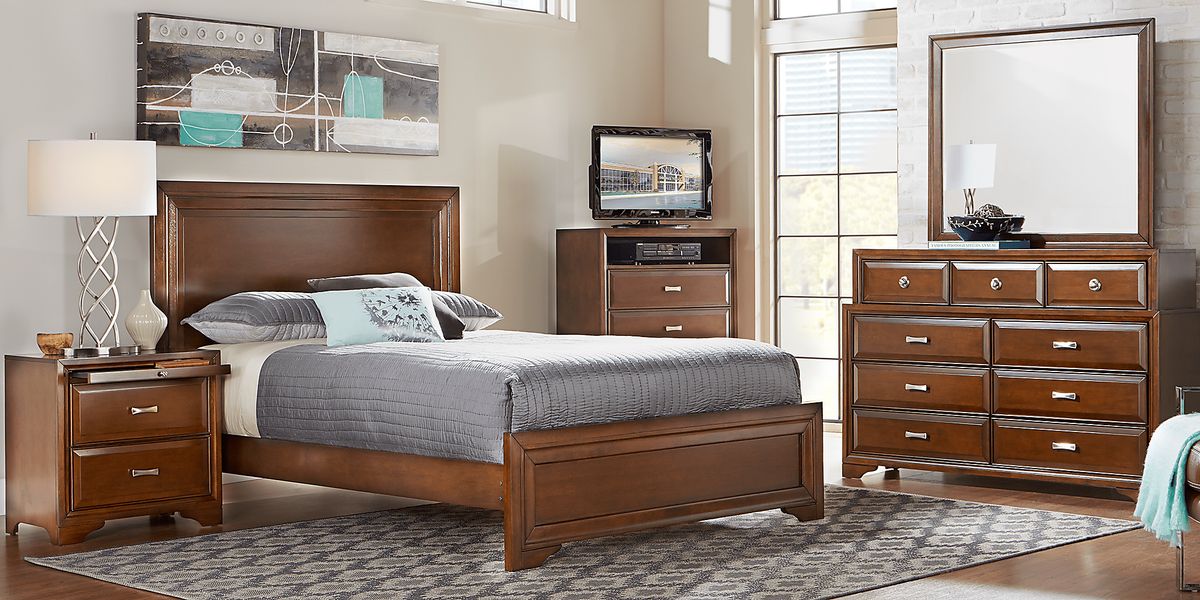 Belcourt 7 Pc Dark Cherry Wood Queen Bedroom Set Rooms to Go