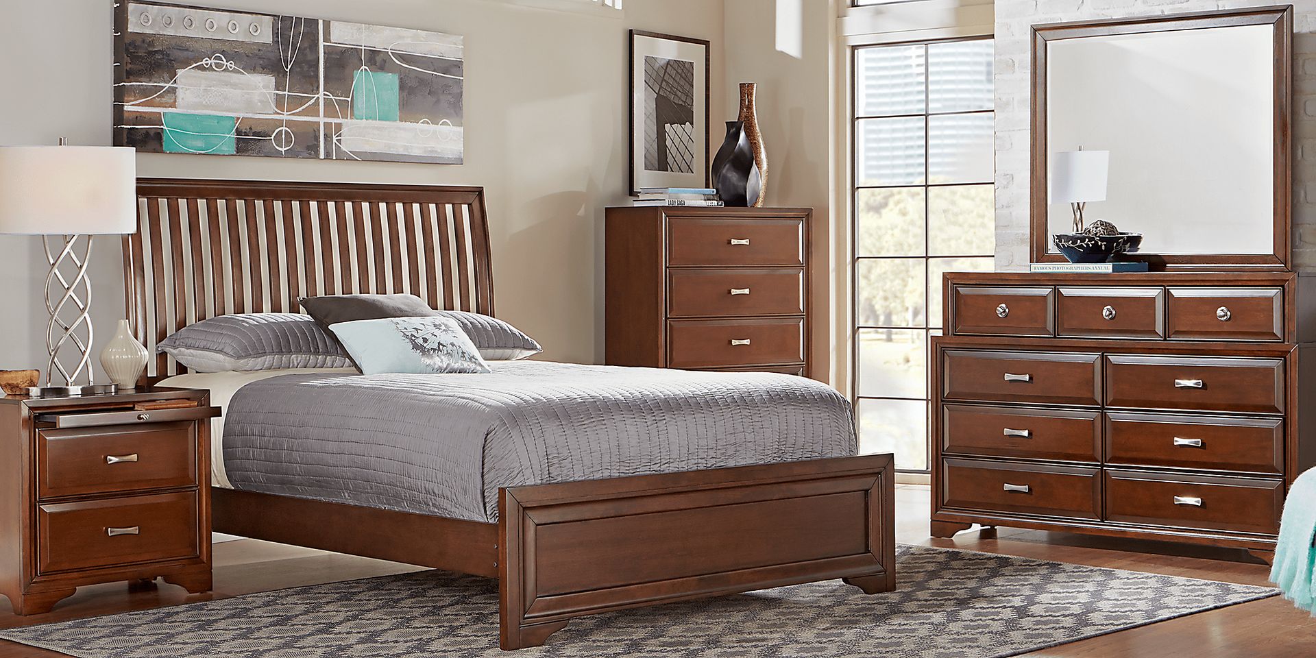 Belcourt Cherry 7 Pc Queen Slat Bedroom - Image 1