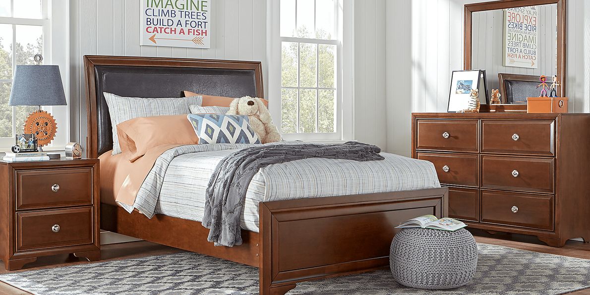 Belcourt Jr. Cherry 5 Pc Full Bedroom with Upholstered Inset Rooms To Go