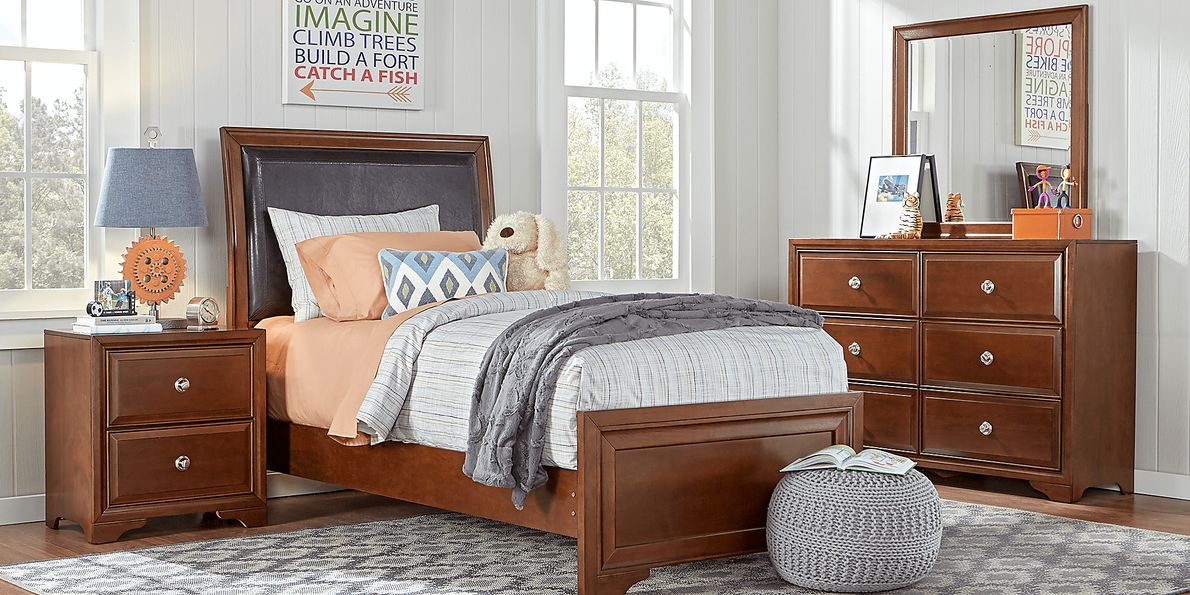 Belcourt Jr. Cherry 5 Pc Twin Bedroom with Upholstered Inset Rooms To Go