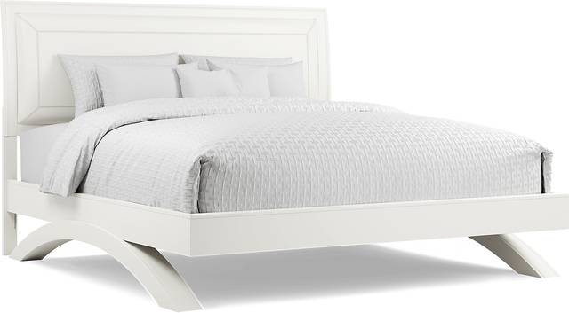 Belcourt White 3 Pc King Upholstered Sleigh Arch Bed - Thumbnail - Image 1