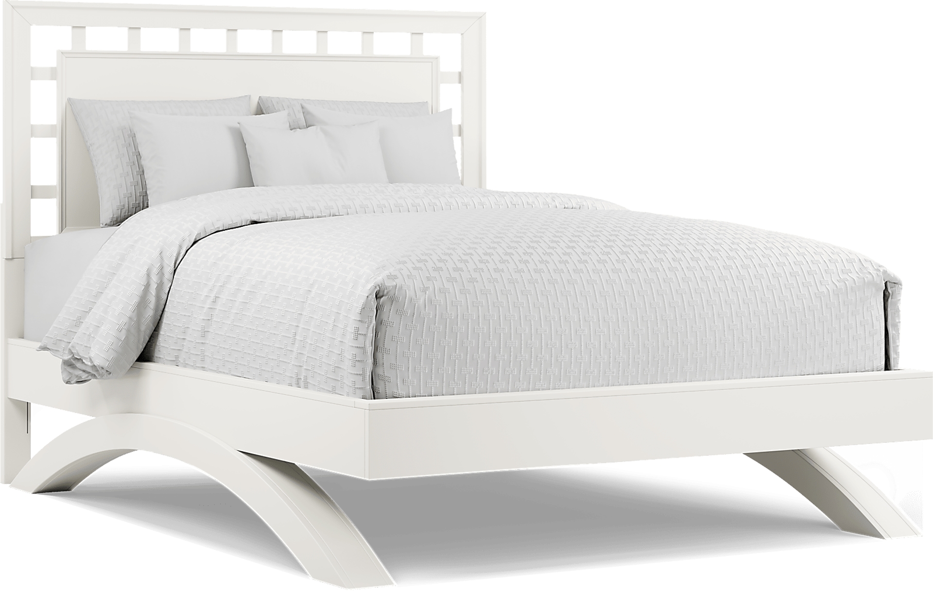 white 3 pc queen lattice platform bed