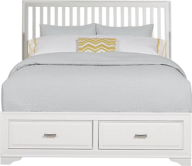 Belcourt White 3 Pc Queen Slat Bed with Storage - Thumbnail - Image 1