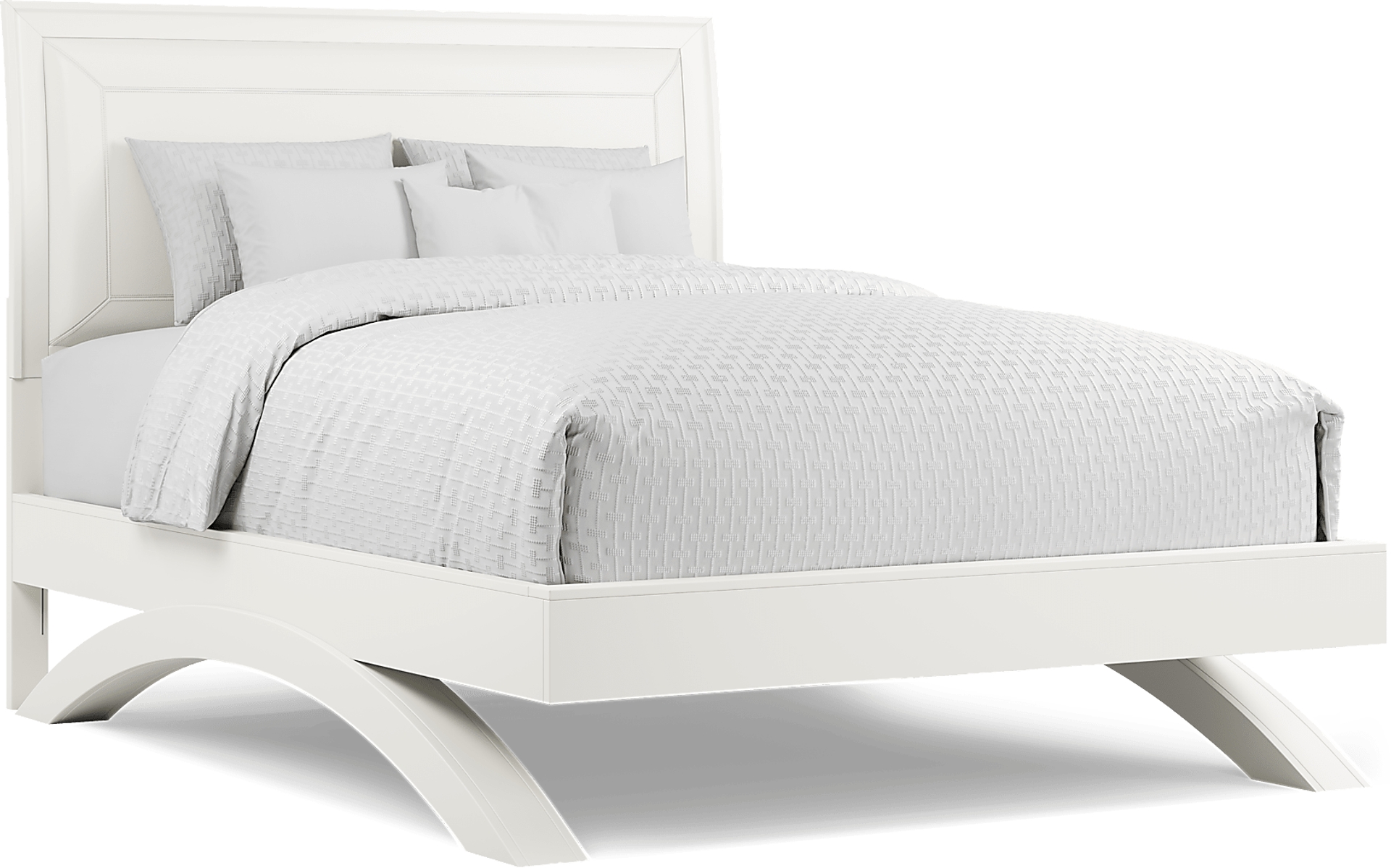 white 3 pc queen upholstered arch bed