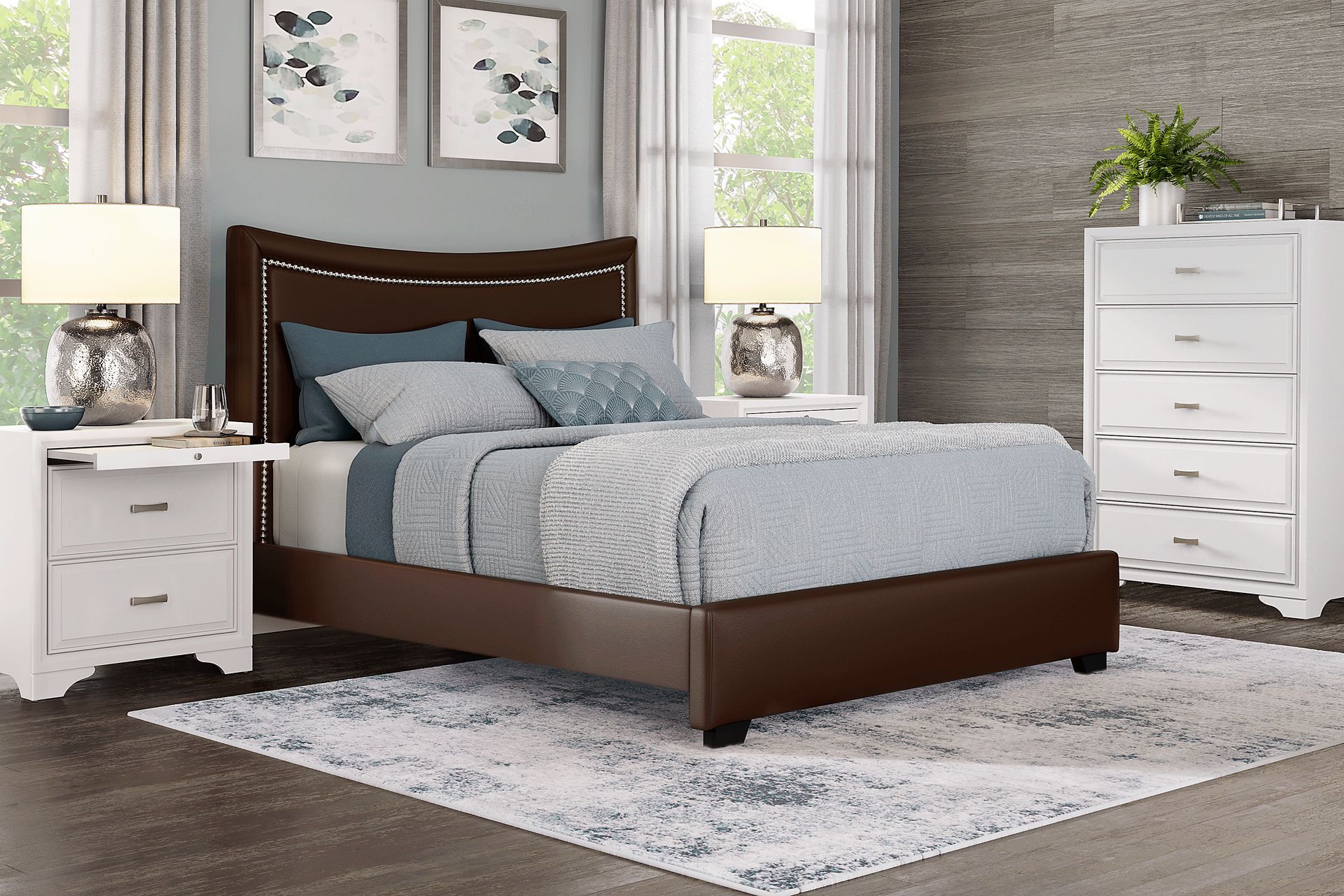 Belcourt White 5 Pc Bedroom With Genoa Brown Queen Upholstered Bed - Image 1