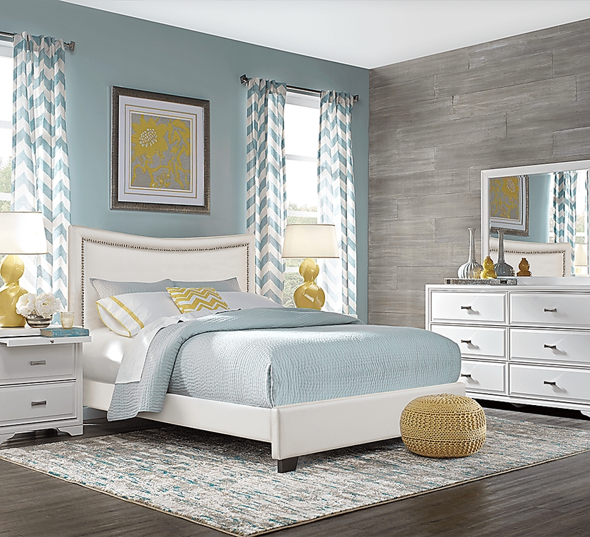 Belcourt White 5 Pc Bedroom with Genoa Ivory King Upholstered Bed