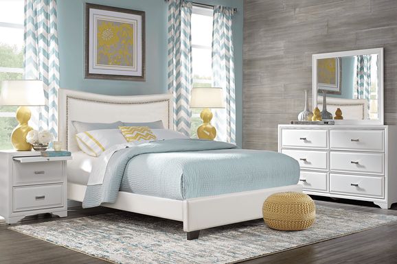 Belcourt White 5 Pc King Ivory Upholstered Bedroom