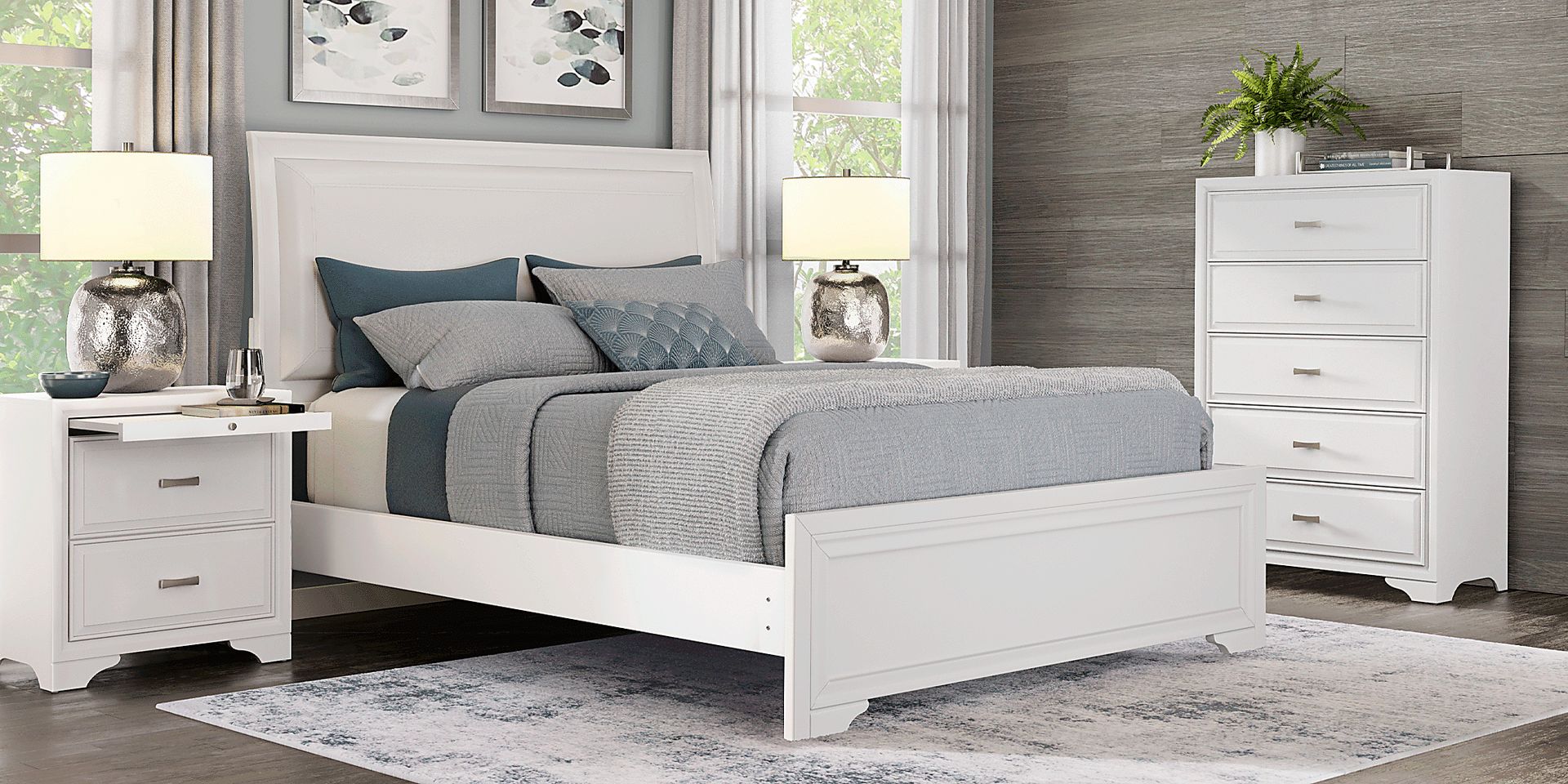 Belcourt White 3 Pc King Upholstered Sleigh Arch Bed - Image 2