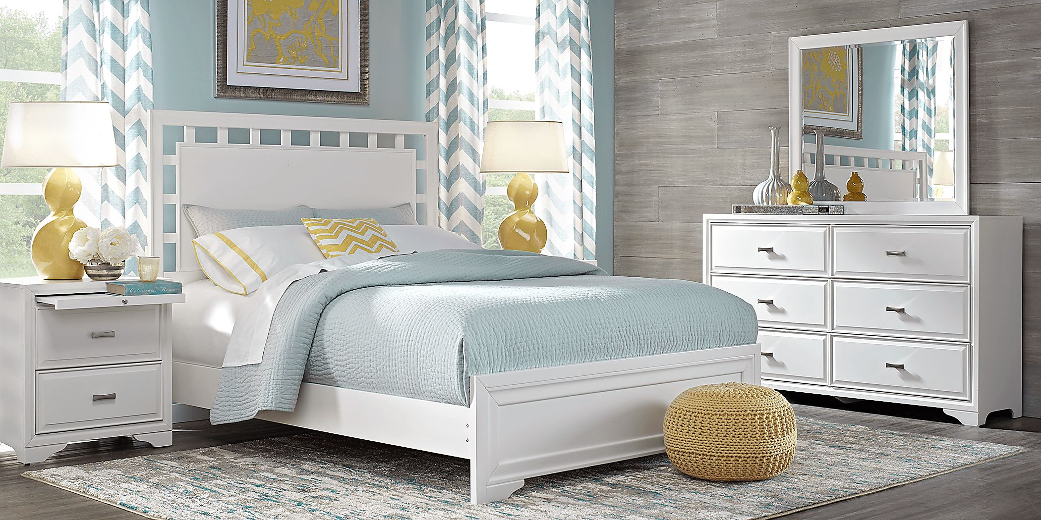 Vegas 5 Pc White Colors,White Queen Bedroom Set With Dresser, Mirror, 3 Pc  Queen Panel Bed - Rooms To Go