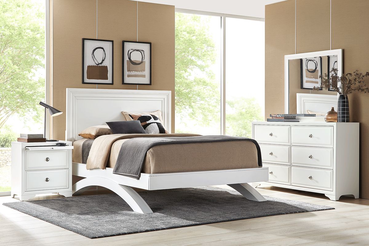 Vegas 5 Pc White Colors,White Queen Bedroom Set With Dresser, Mirror, 3 Pc  Queen Panel Bed - Rooms To Go