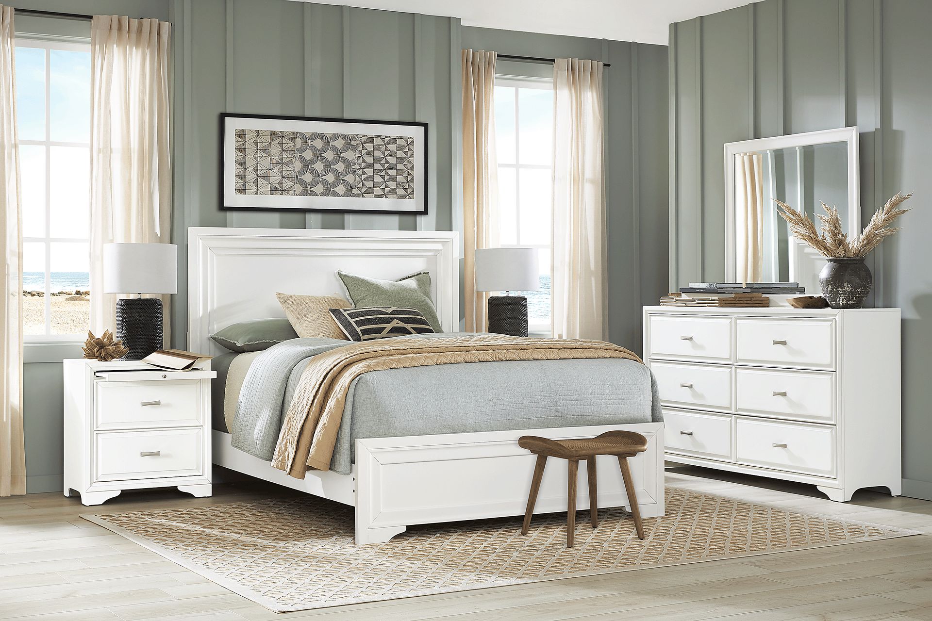 Belcourt White 5 Pc Queen Panel Bedroom - Image 1