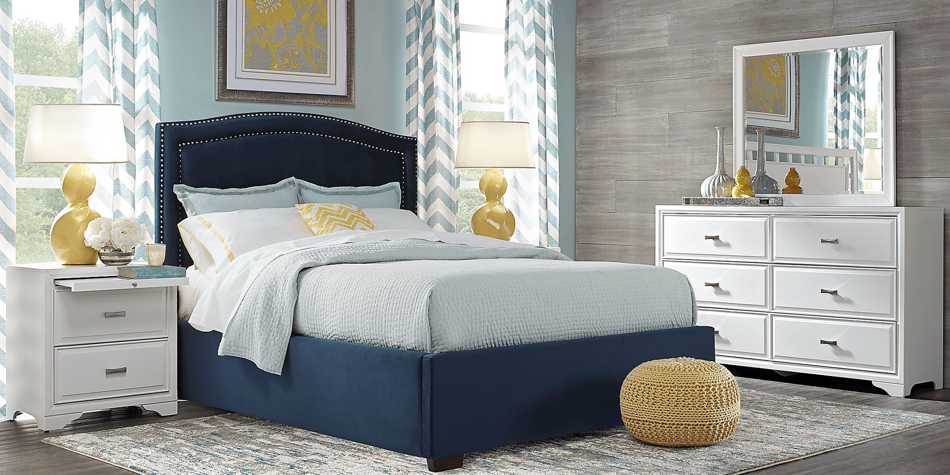 Belcourt White 5 Pc Queen Upholsered Bedroom - Image 1