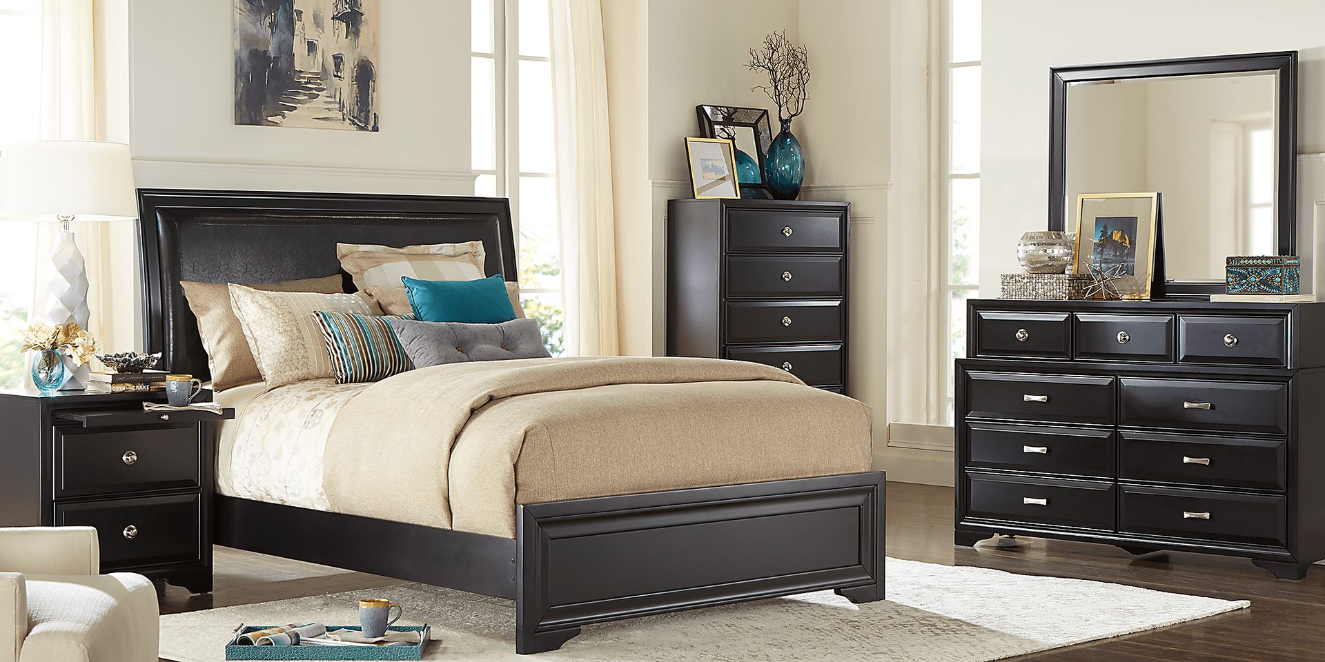 Belcourt Black 5 Pc King Upholstered Bedroom - Image 1