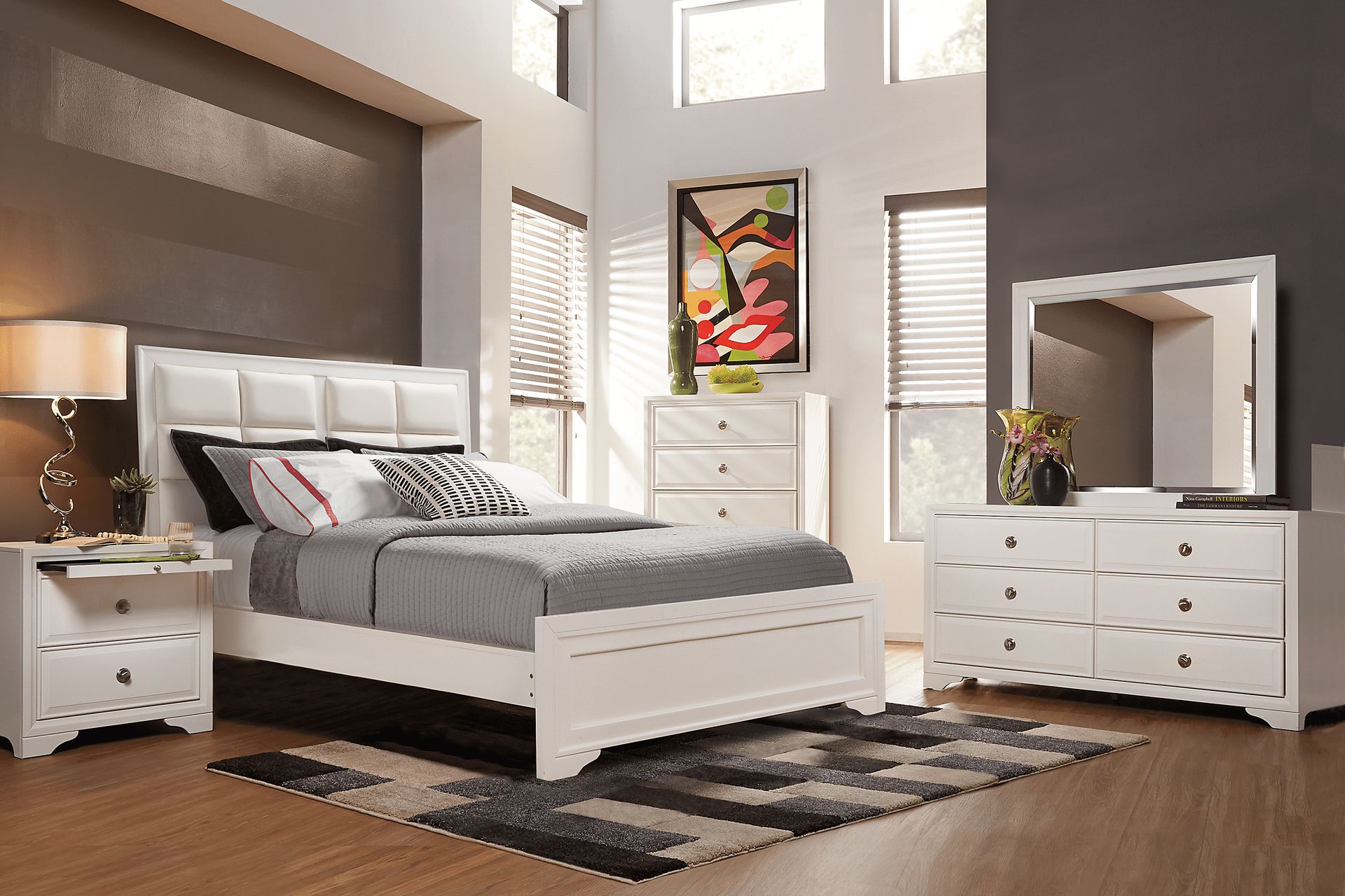 Belcourt White 5 Pc Queen Upholstered Bedroom - Image 1