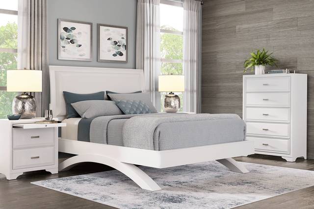 Belcourt White 3 Pc Queen Upholstered Sleigh Arch Bed - Thumbnail - Image 2