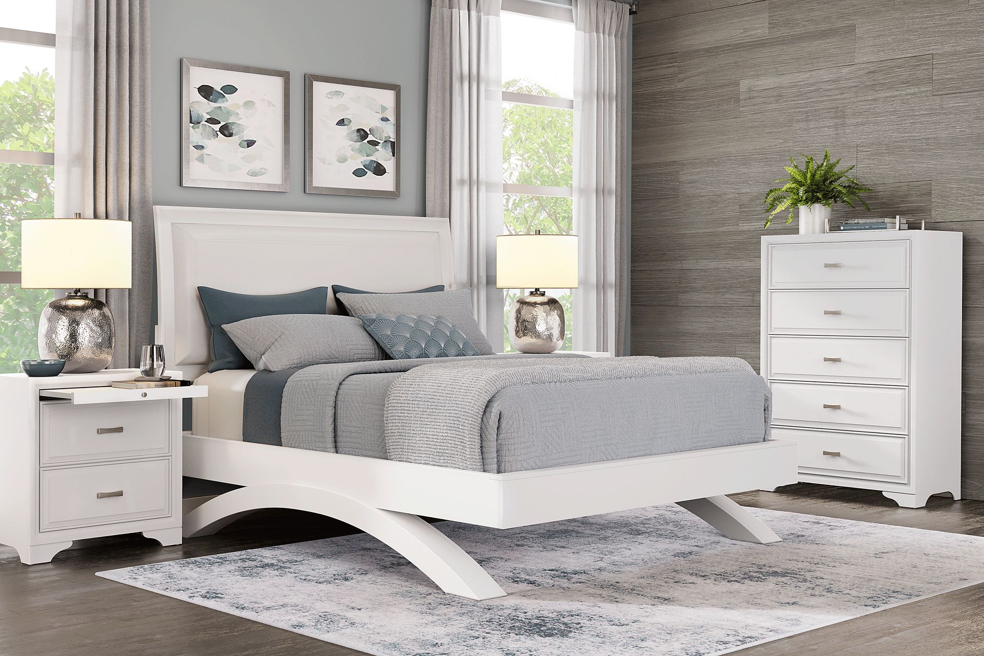Belcourt White 3 Pc Queen Upholstered Sleigh Arch Bed - Image 2