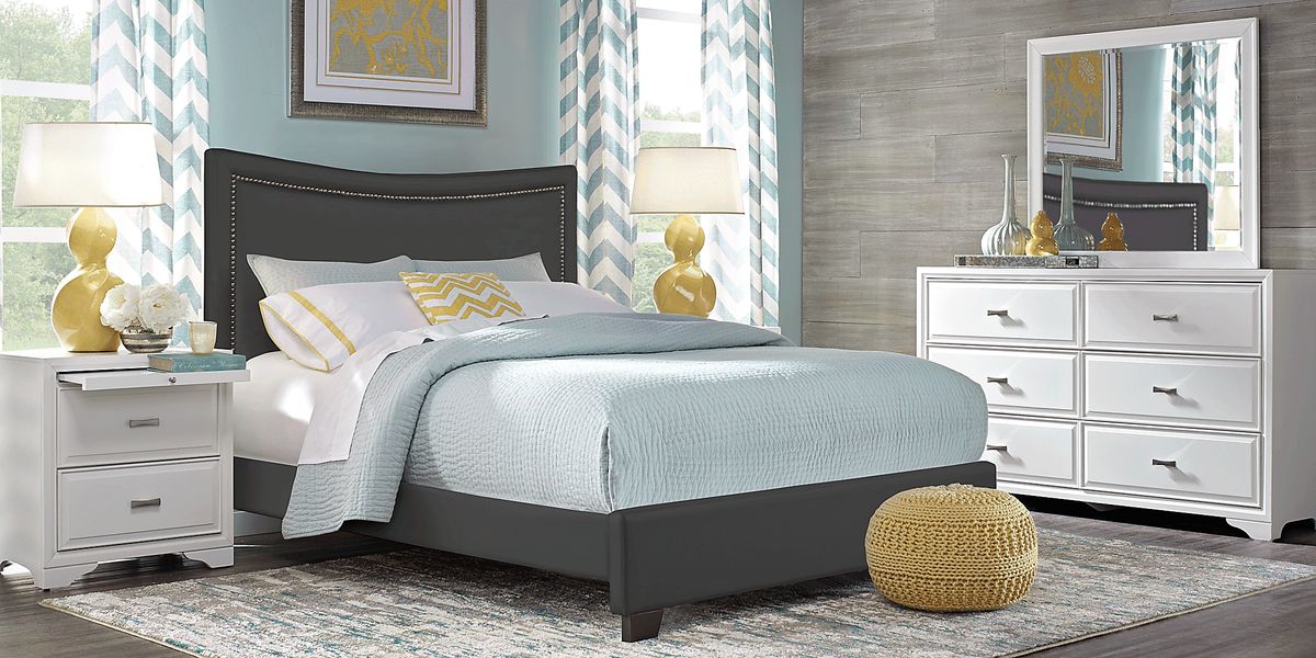 Belcourt White 7 Pc Bedroom with Genoa Gray Queen Upholstered Bed