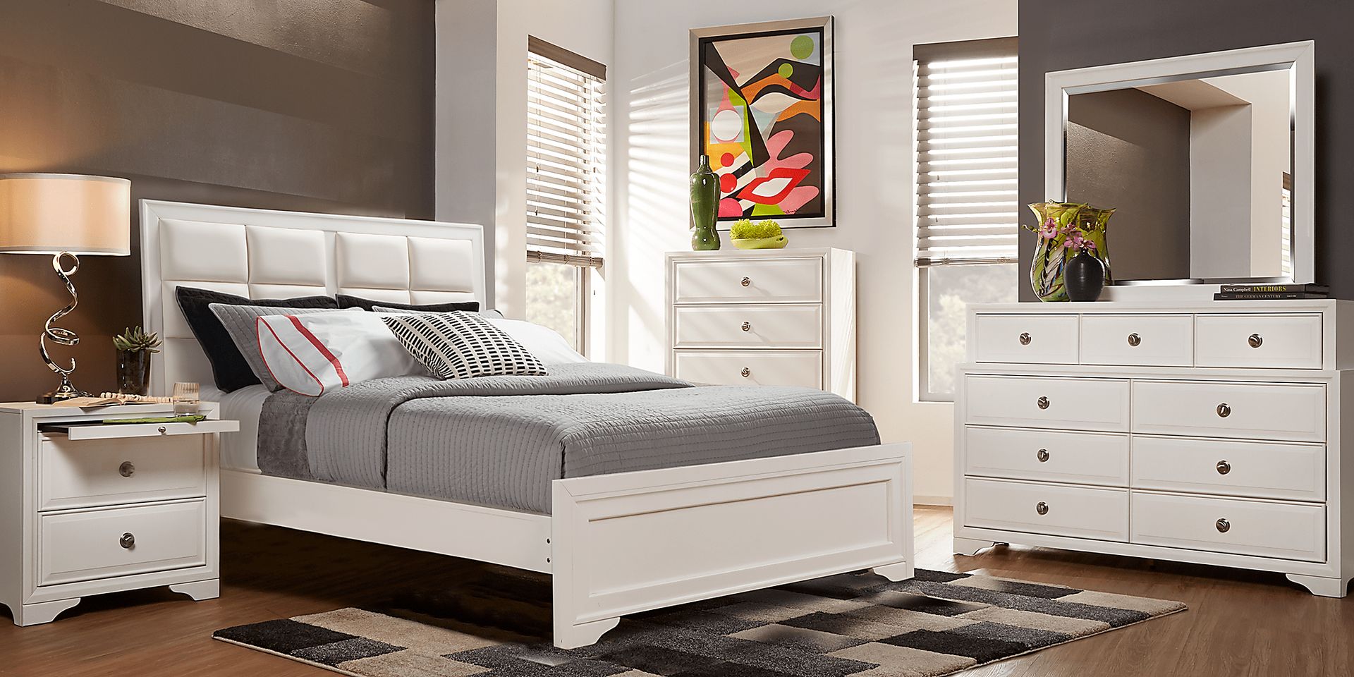Belcourt White 7 Pc King Upholstered Bedroom - Image 1