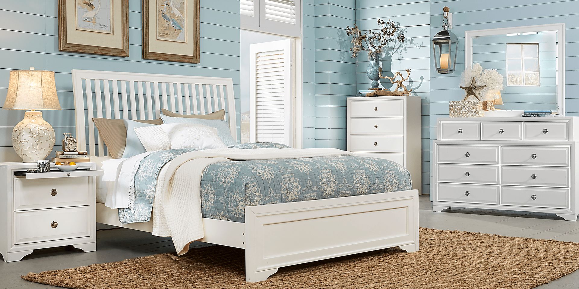Belcourt White 7 Pc Queen Slat Bedroom - Image 1