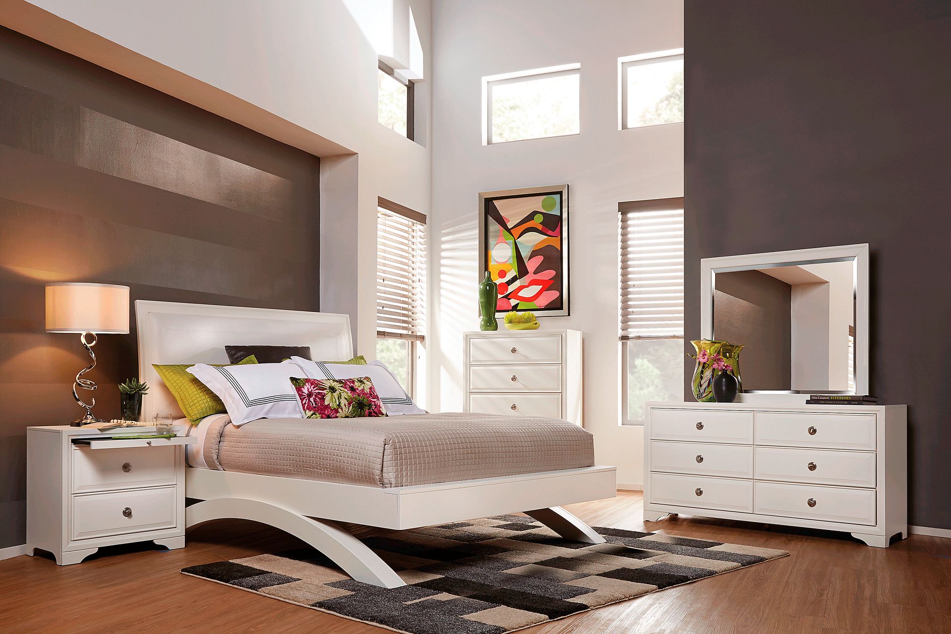 Belcourt White 8 Pc Queen Upholstered Sleigh Arch Bedroom - Image 1