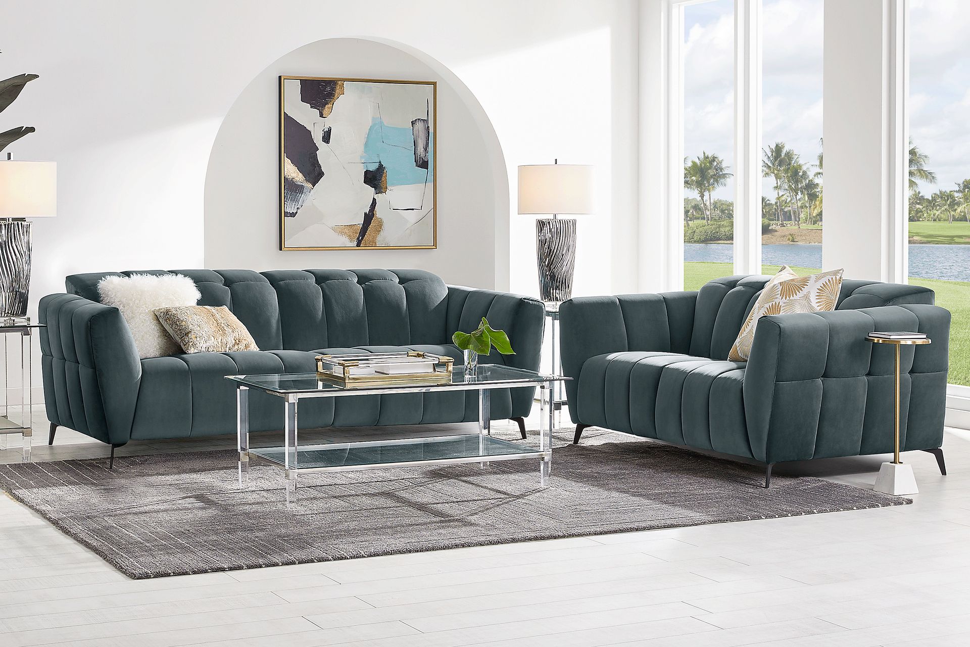 Belden Place Teal Dual Power Reclining Sofa - Image 2