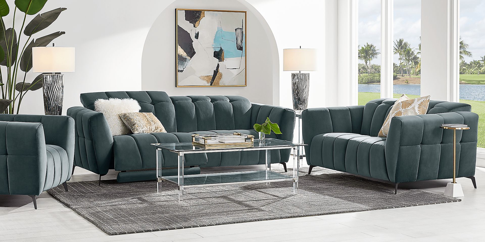 Belden Place 8 Pc Teal Blue,Green Velvet Plush Dual Power