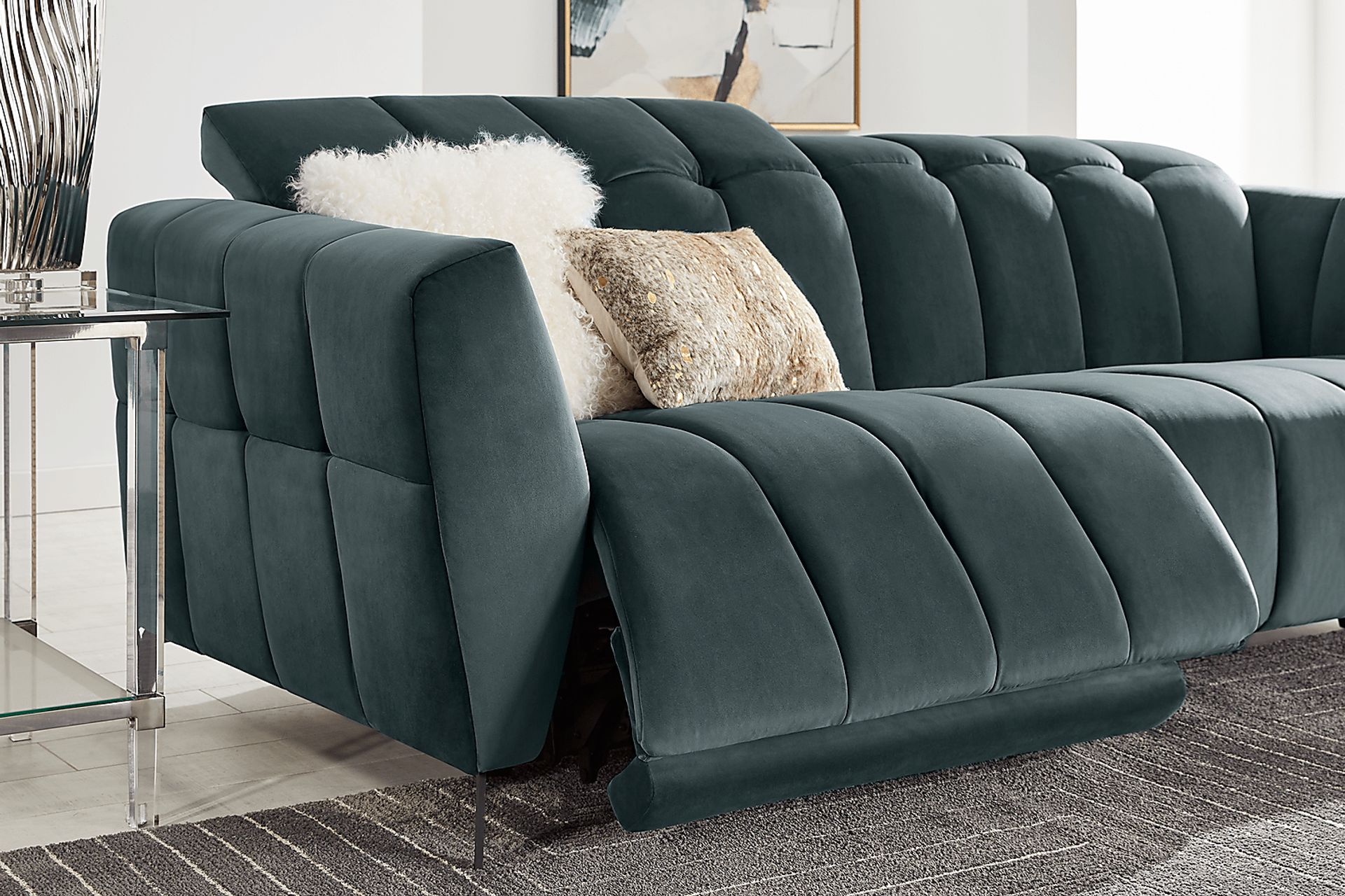 Belden Place Teal Dual Power Reclining Sofa - Image 5