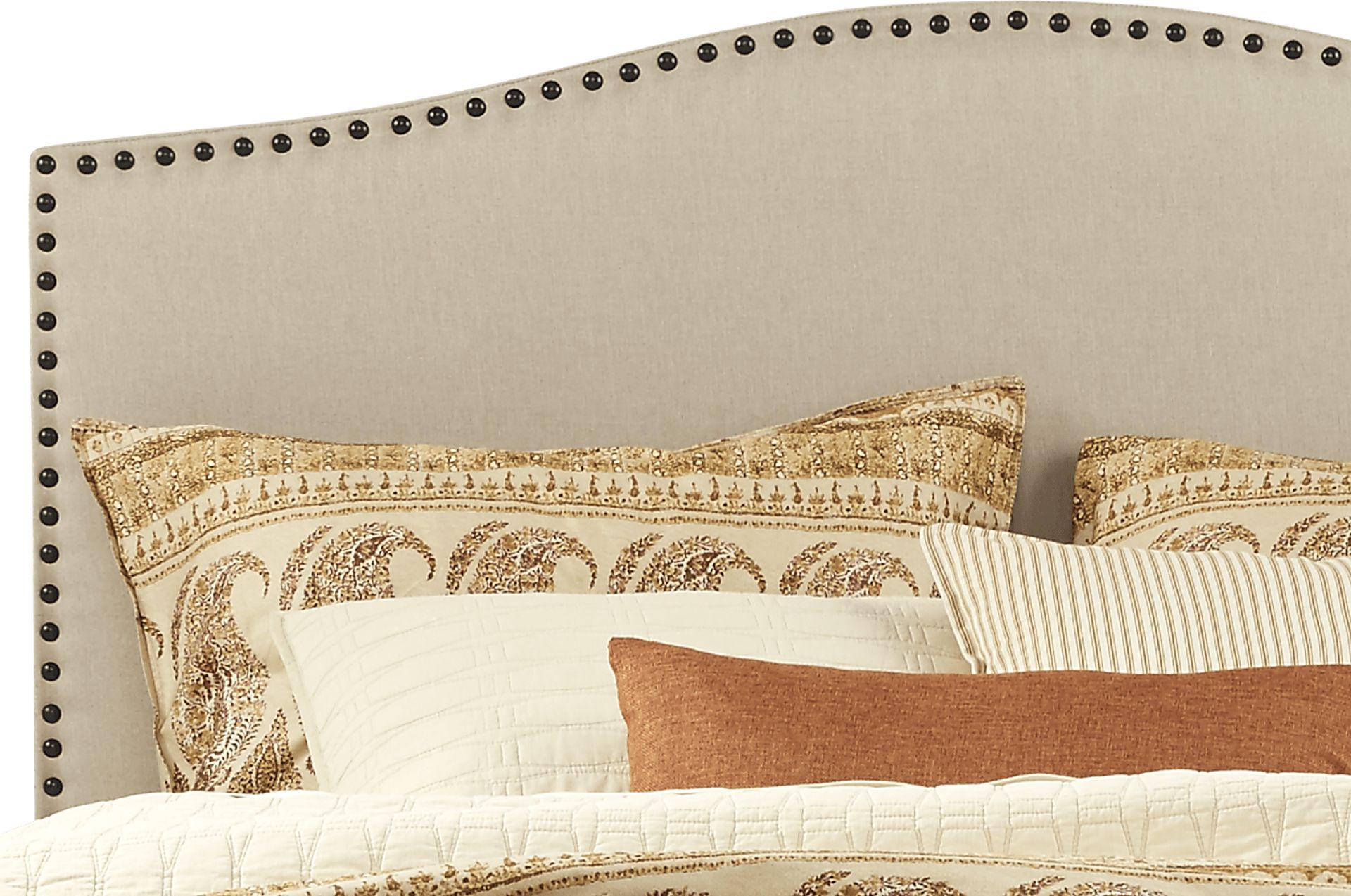 Asher Driftwood 5 Pc Queen Bedroom with Sand Upholstered Bed - Image 3