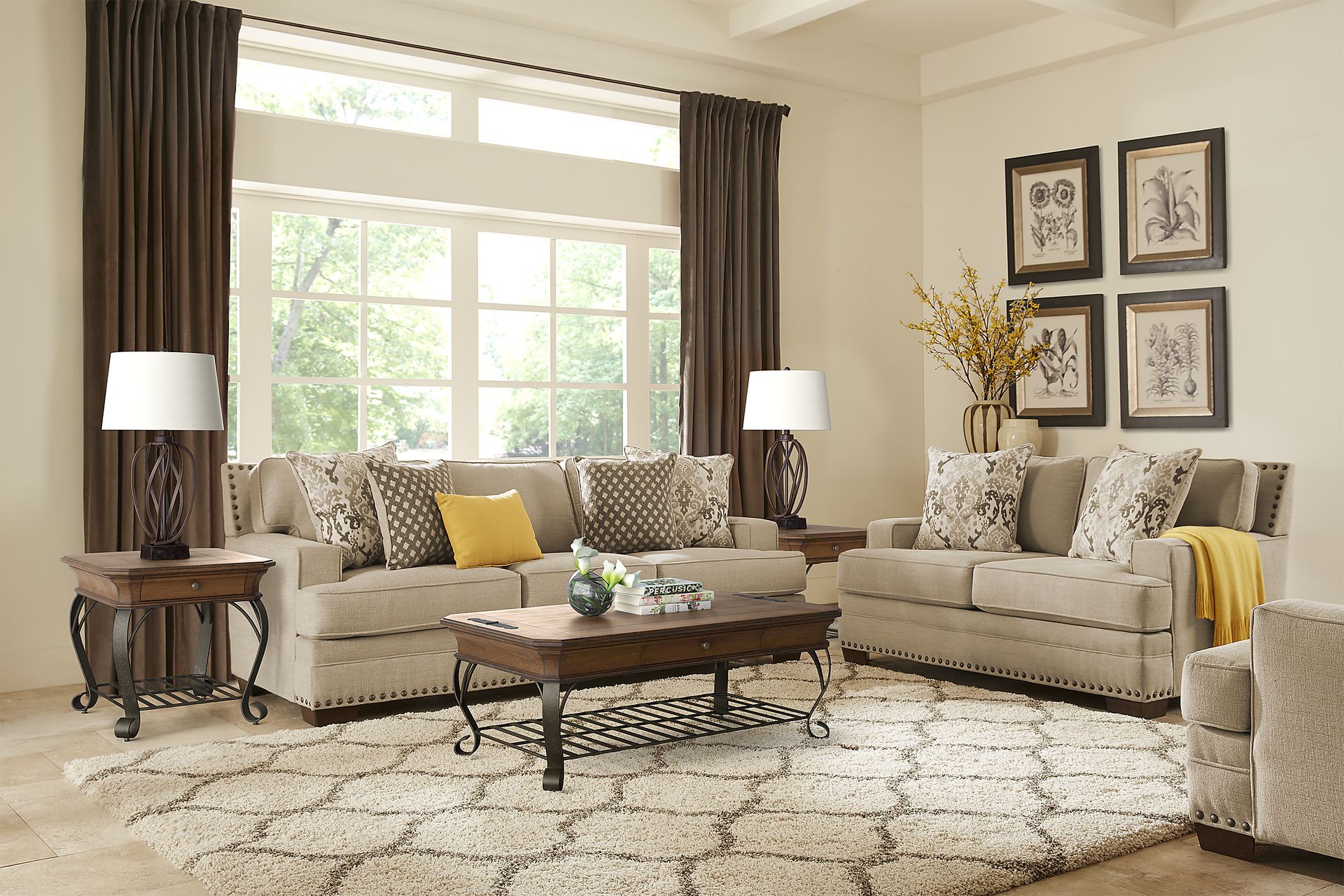 Belhaven 7 Pc Beige Chenille Fabric Living Room Set With 3 Pc Table Set ...