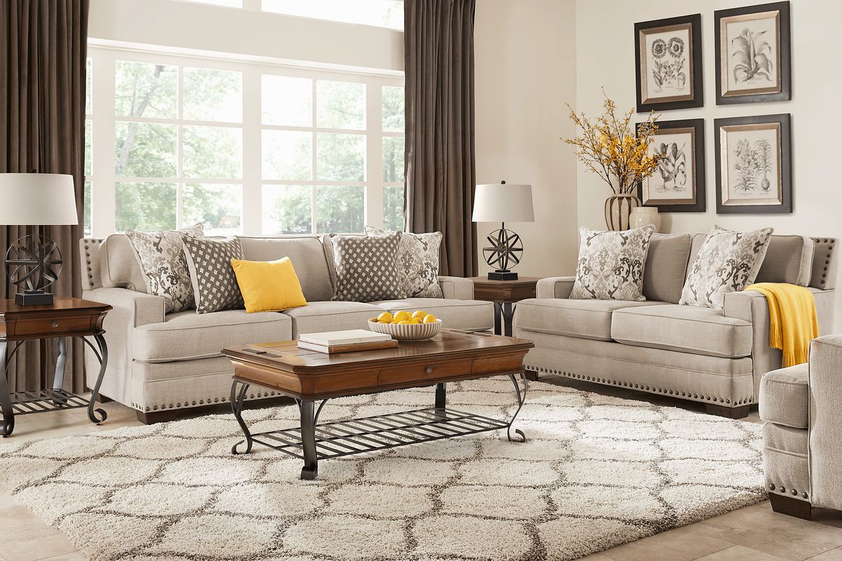 Belhaven 8 Pc Beige Chenille Fabric Living Room Set With 3 Pc Table Set ...