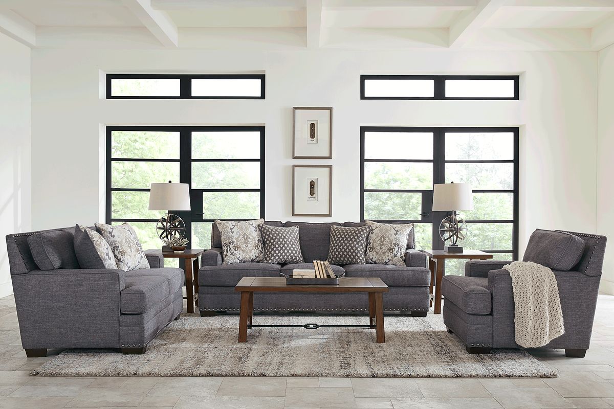 Belhaven 5 Pc Graphite Gray Chenille Fabric Living Room Set With Sofa ...