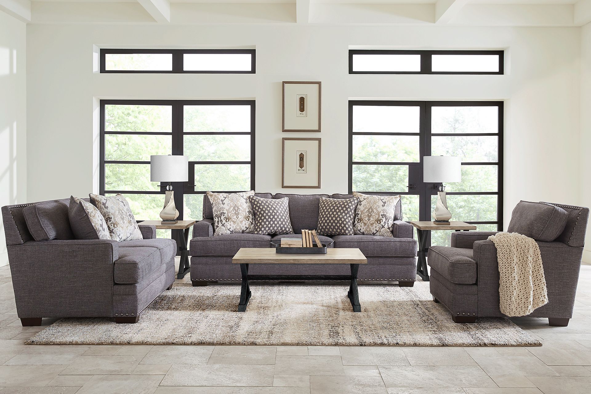 Belhaven Graphite 7 Pc Living Room with Gel Foam Sleeper Sofa - Image 1