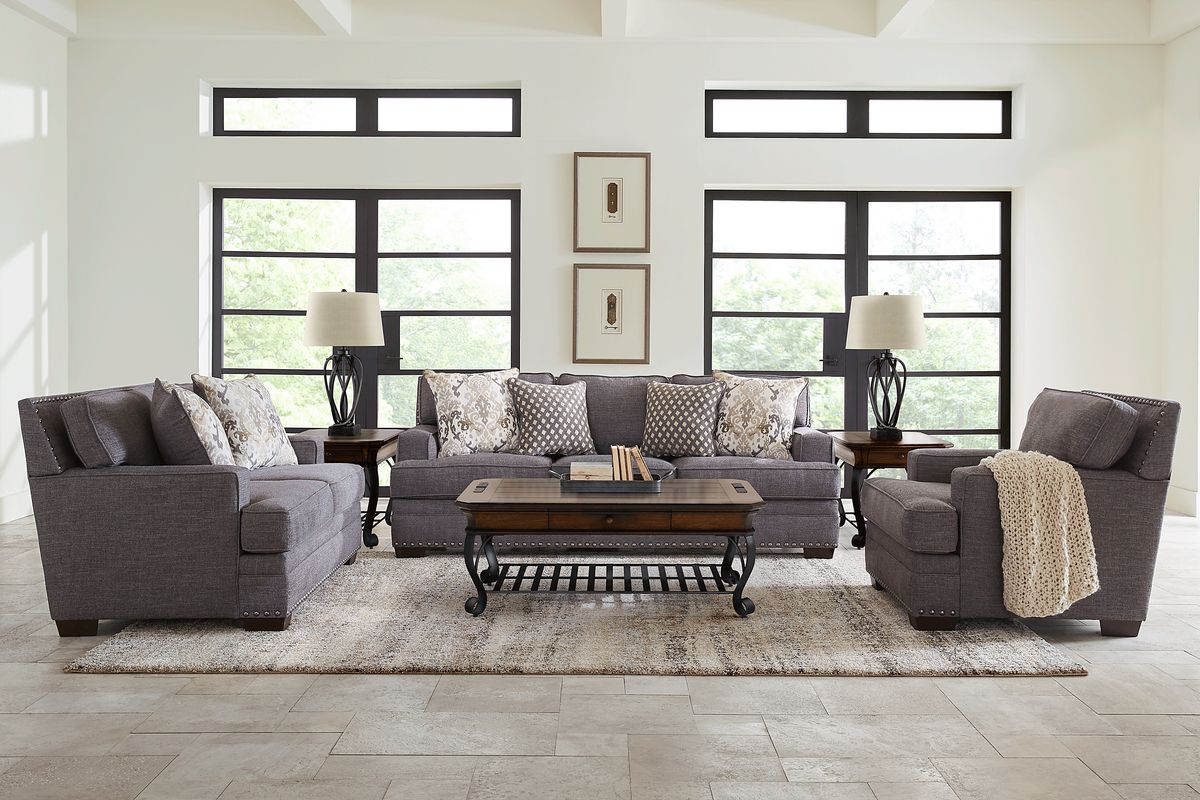 Belhaven 8 Pc Graphite Gray Chenille Fabric Living Room Set With 3 Pc ...