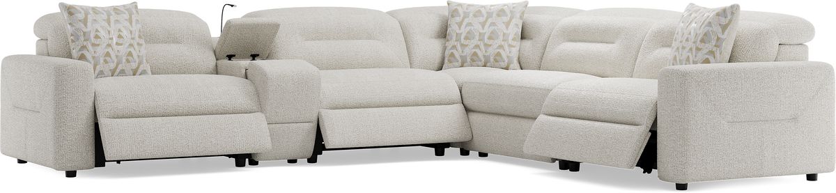 Belia Beige Polyester Fabric 6 Pc Dual Power Reclining Sectional