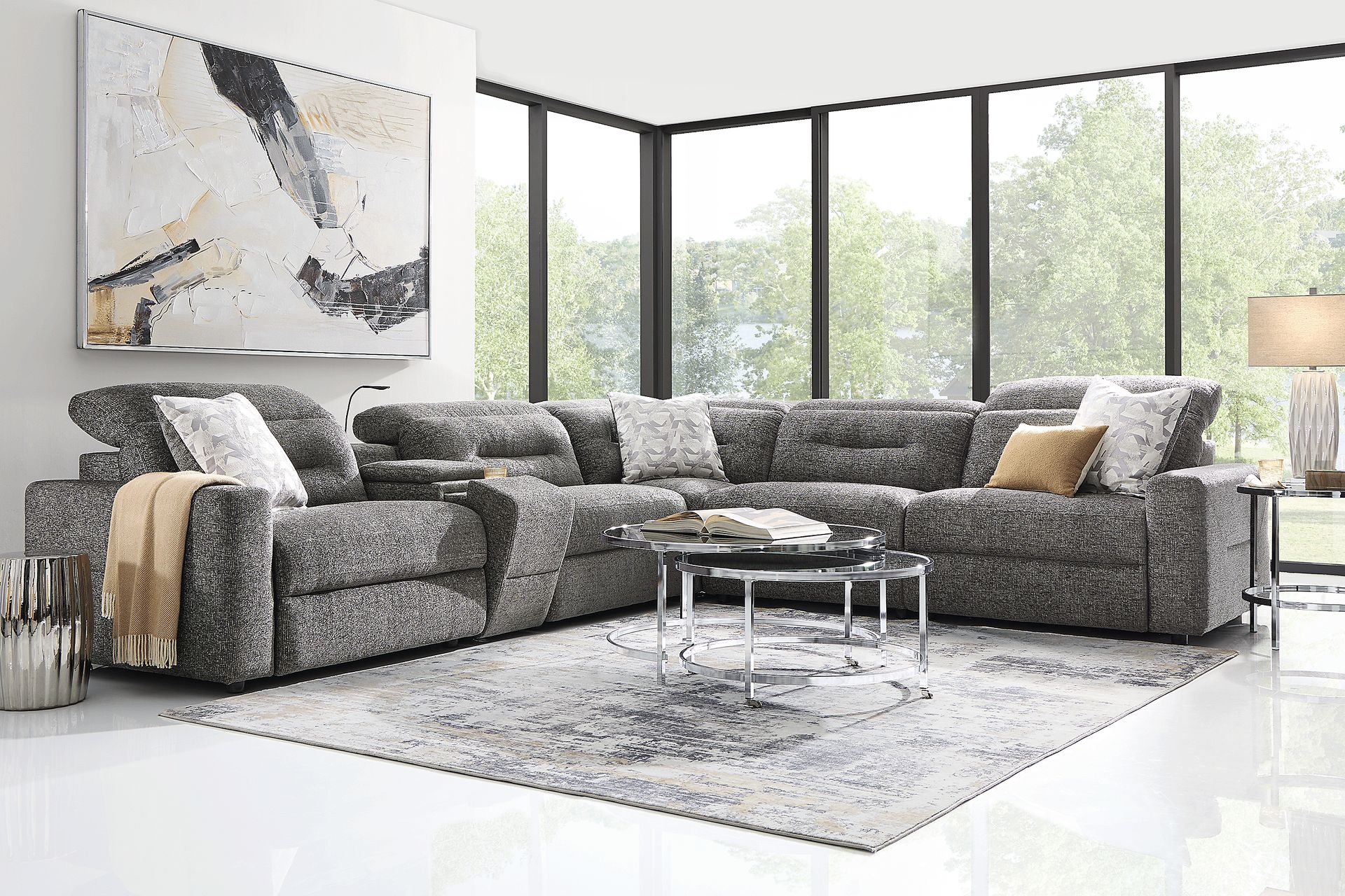 Belia Gray 9 Pc Dual Power Reclining Sectional Living Room - Image 1