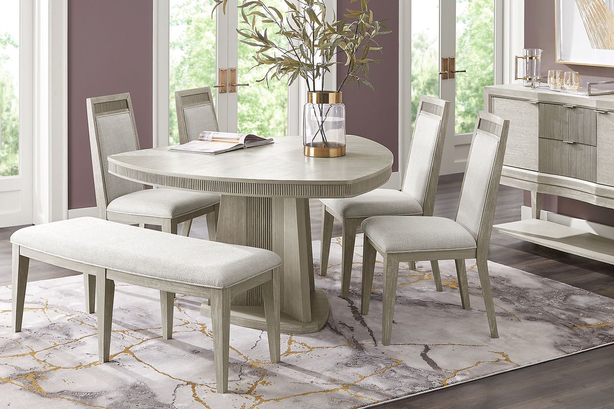 Gray dining table set with bench hot sale