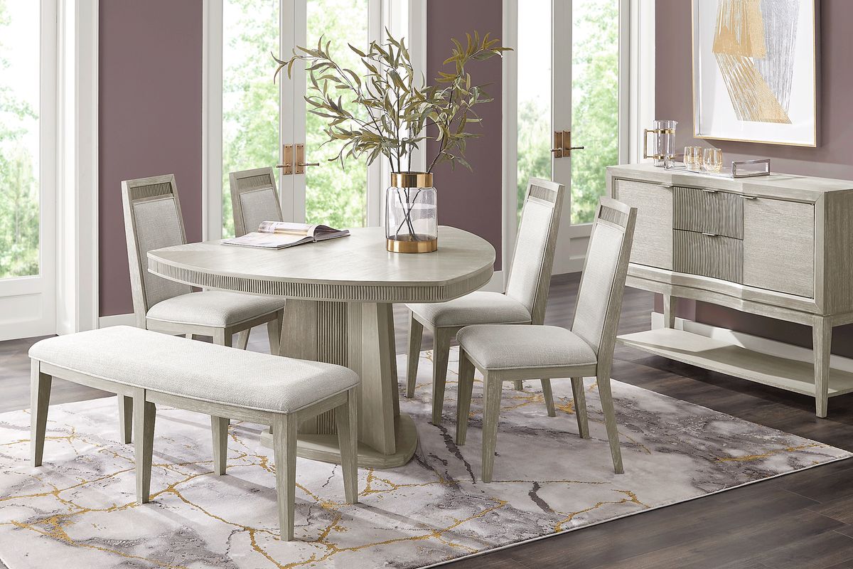 Bellante 6 Pc Gray Dining Room Set With Dining Table, Side Chair, Bench