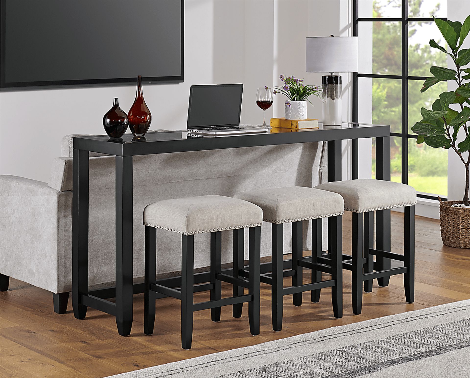 Bellavia Black Bar Table with 3 Barstools - Image 2
