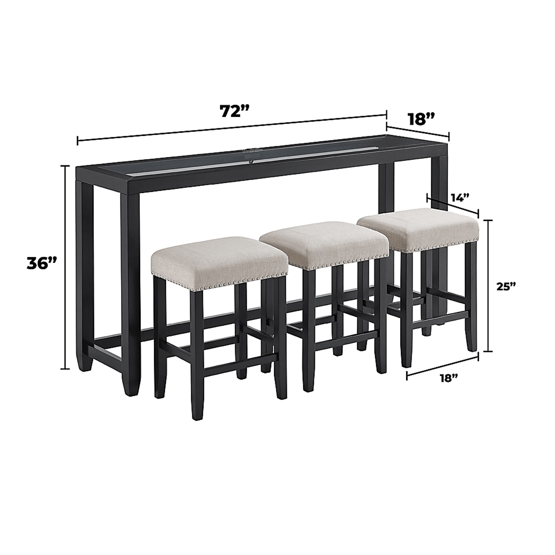 Bellavia Black Bar Table with 3 Barstools - Image 8