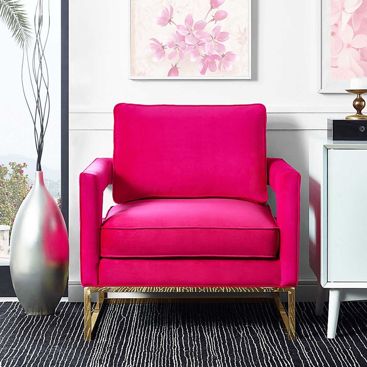 Belldid II Pink Velvet Plush Accent Chair | Rooms to Go