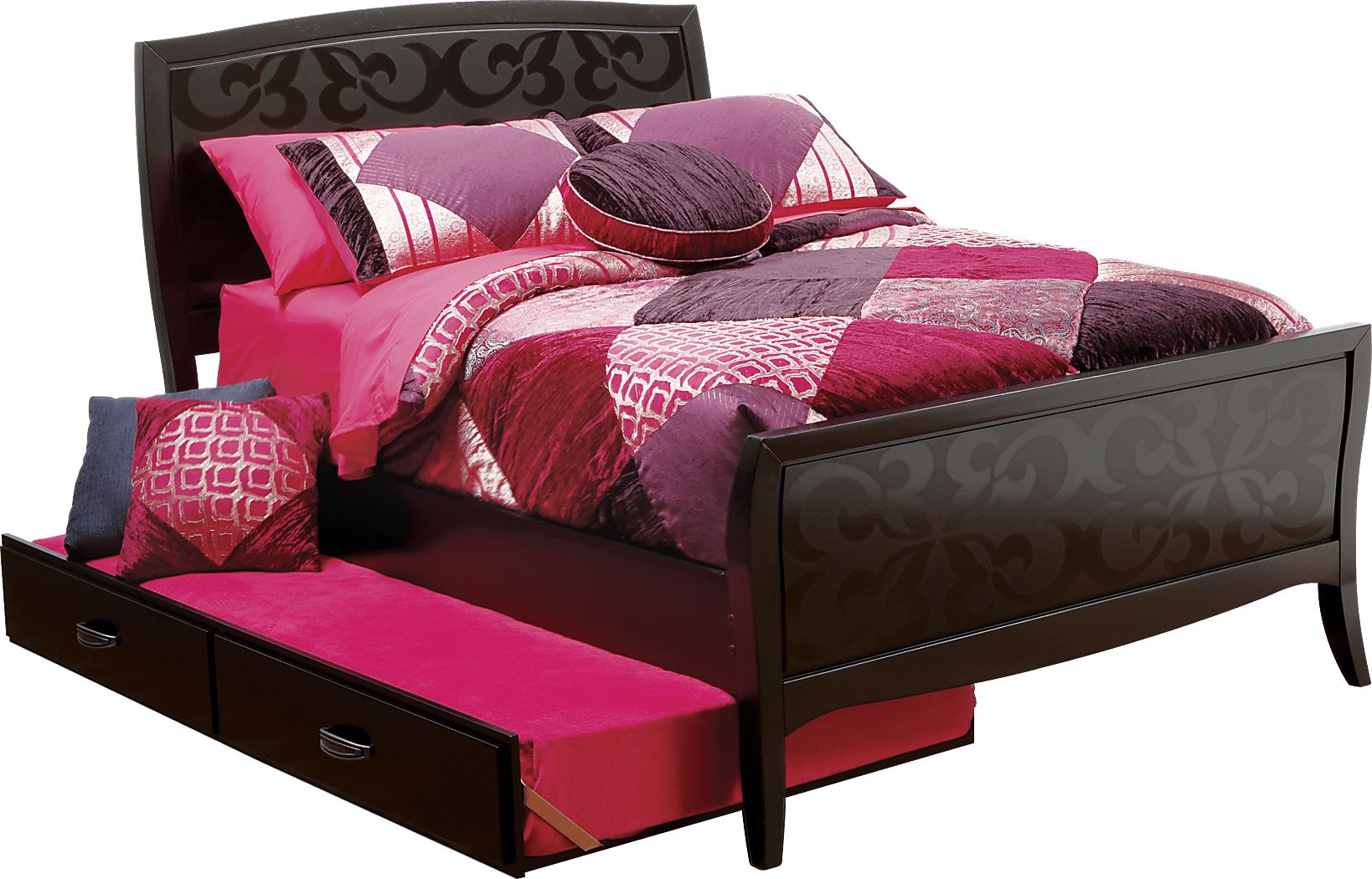 Belle Noir Merlot Dark Wood 4 Pc Full Trundle Bed | Rooms to Go, image size:1638x1050