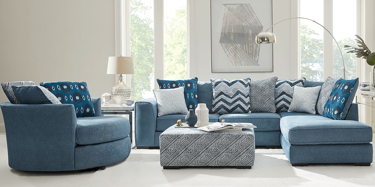 Holiday Grove Blue Textured 2 Pc With Chaise Right Sectional - Rooms To Go