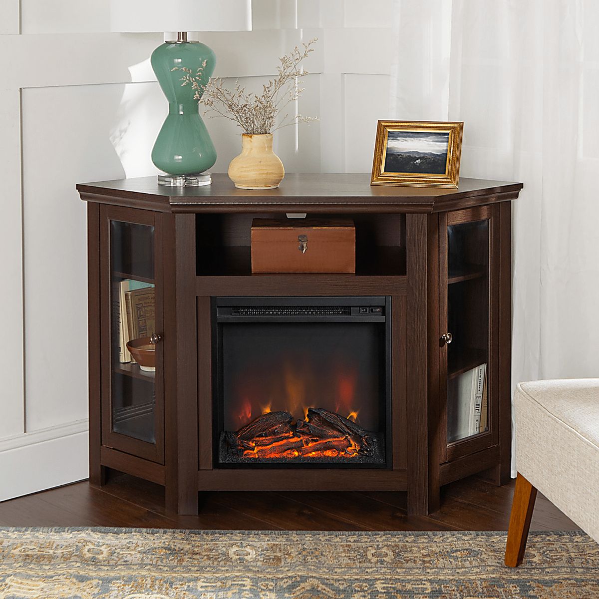 Bellgrave Espresso Dark Wood 48 in. Console, With Electric Fireplace ...