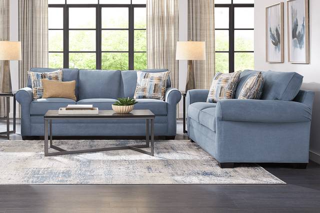 Bellingham Blue Microfiber 7 Pc Living Room - Thumbnail - Image 1