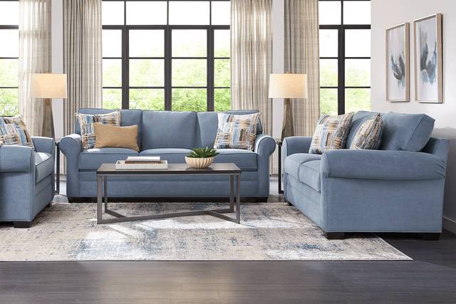 Bellingham Blue Microfiber 8 Pc Living Room - Thumbnail - Image 1