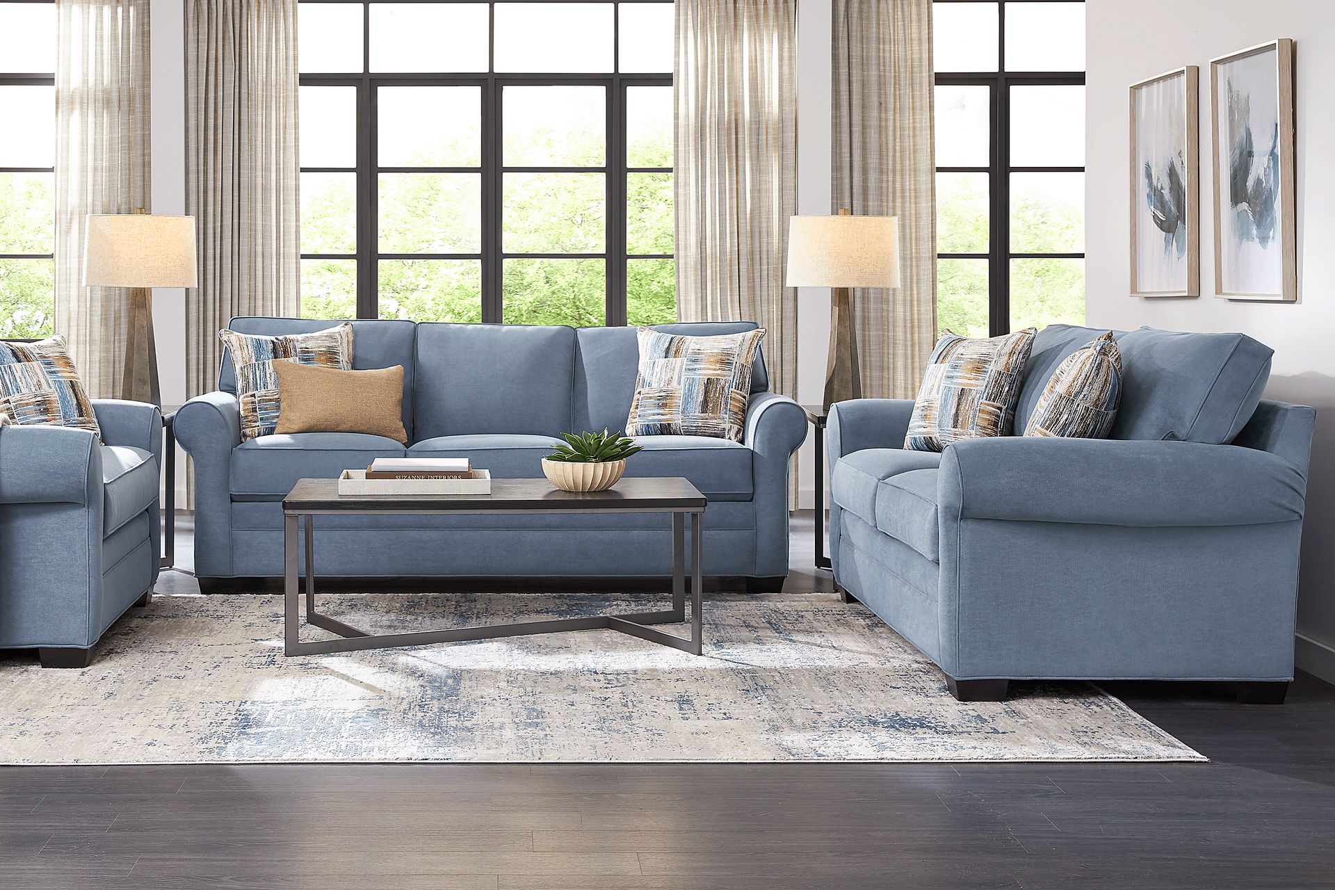 Bellingham Blue Microfiber 8 Pc Living Room - Image 1
