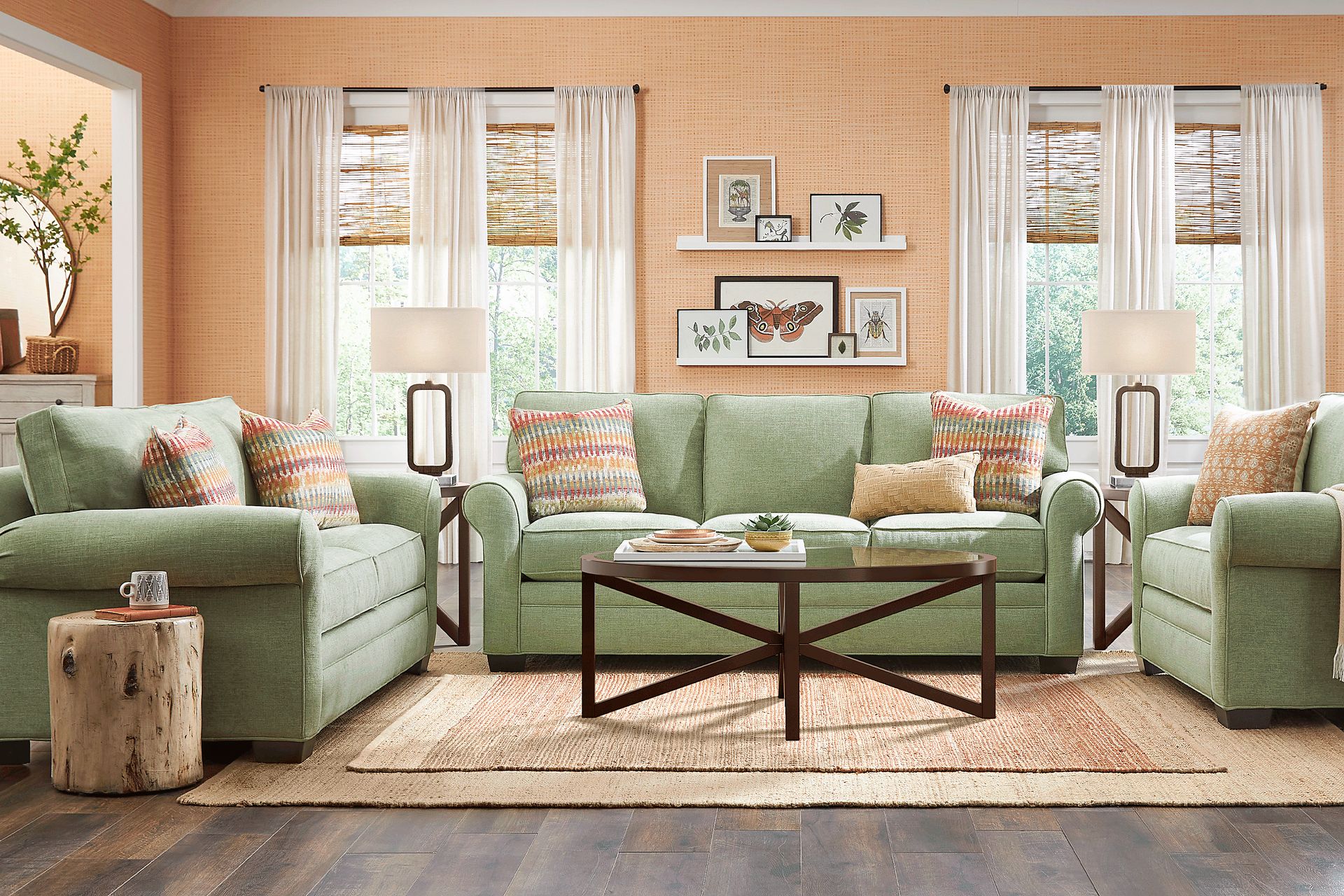 Bellingham Celadon Textured Chenille 7 Pc Living Room with Sleeper Sofa - Image 1