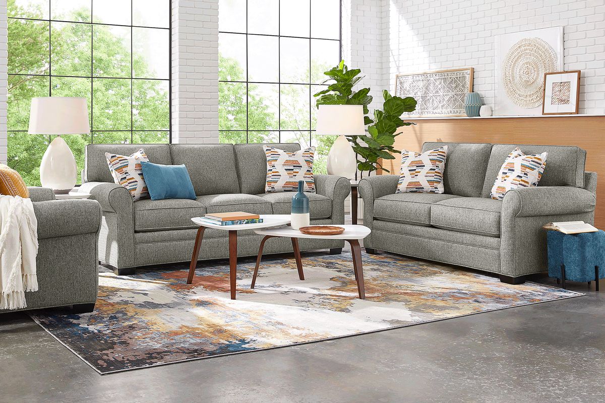 Cindy Crawford Bellingham 8 Pc Gray Cotton Fabric Living Room Set With